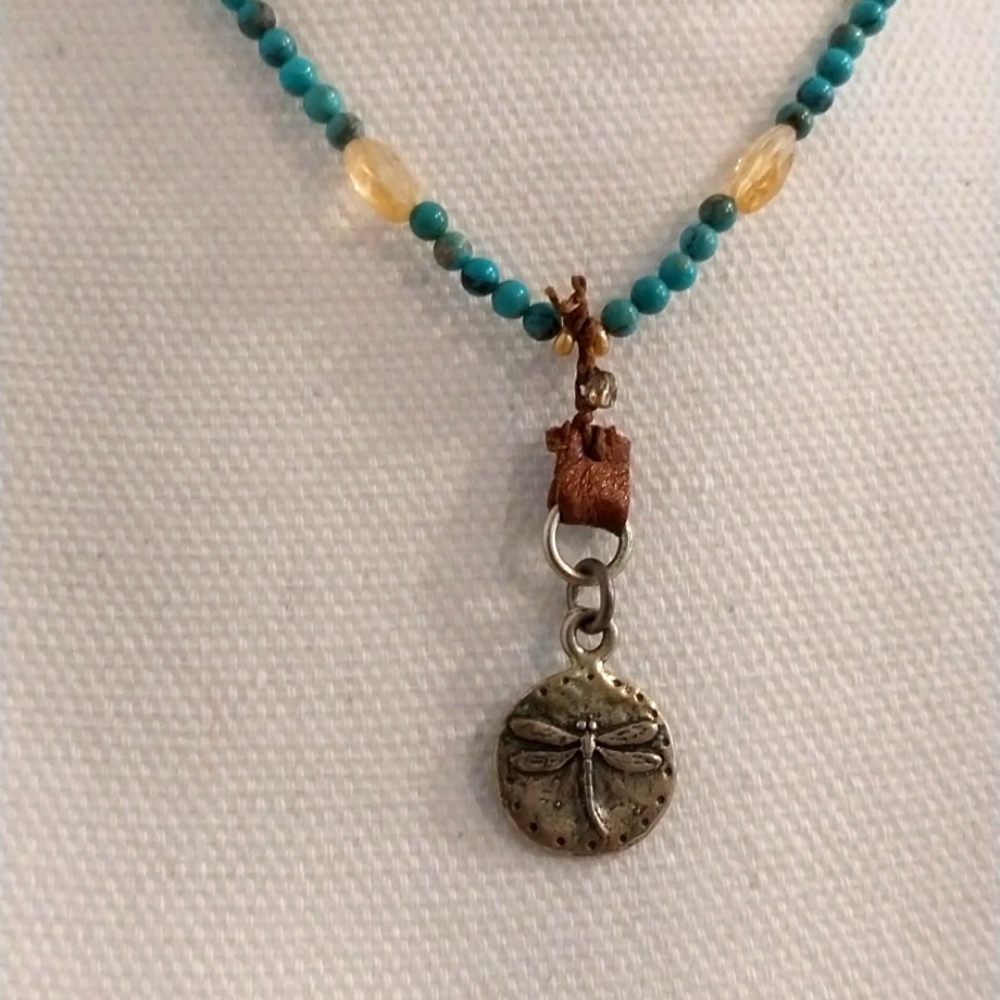 Beautiful artisan turquoise topaz 925 dragonfly necklace and earrings  set